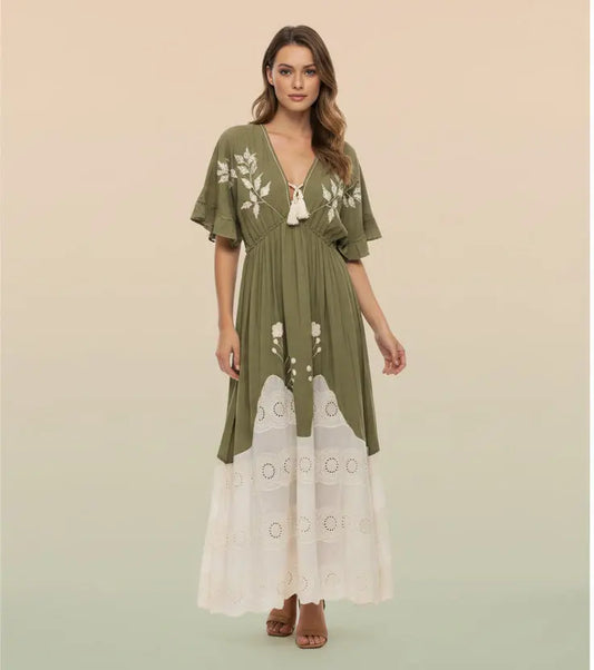 Sunset Mesa Tiered Boho Maxi Dress Lotus & Lace