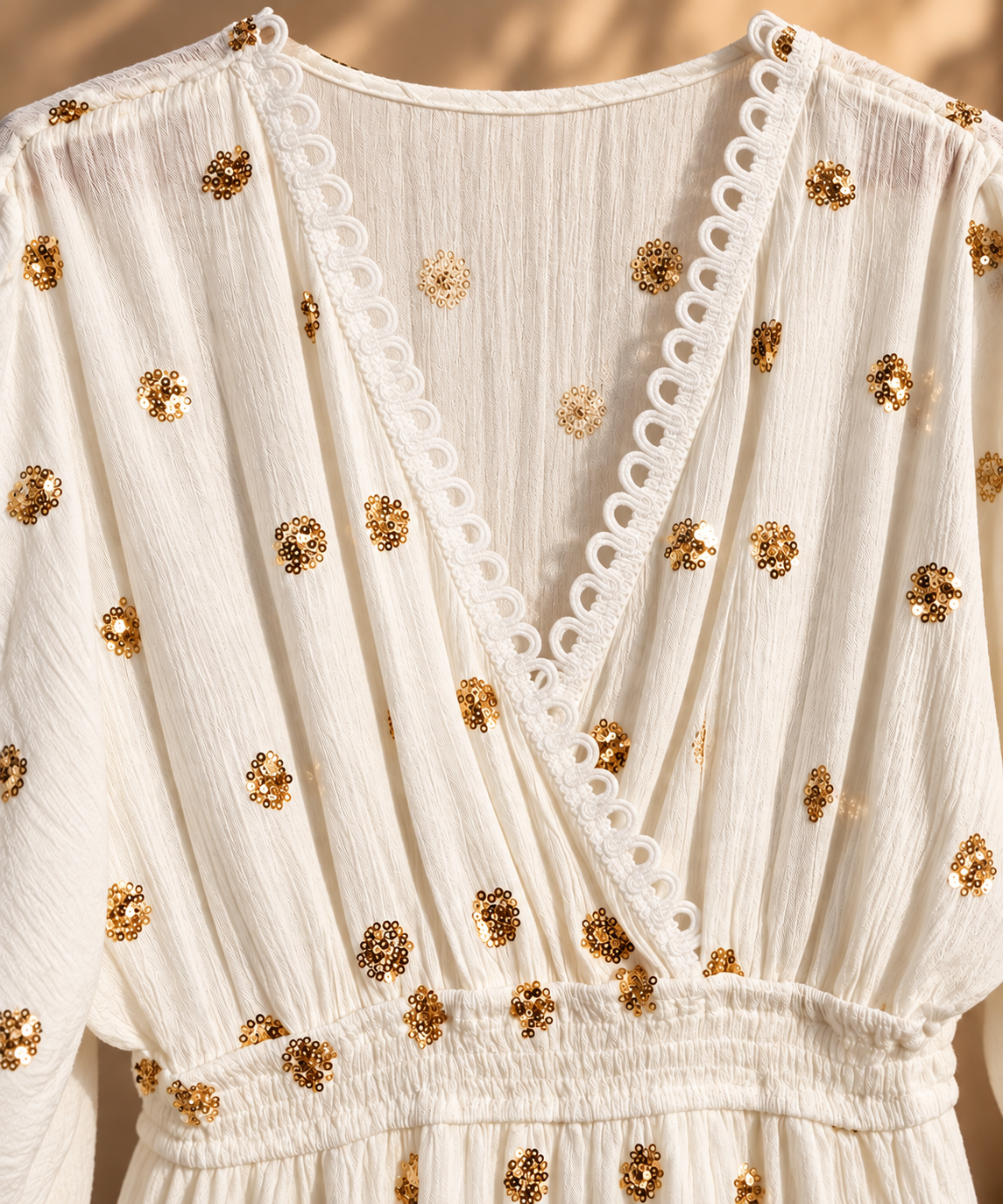White Boho Maxi Dress with Floral Embroidery | V-Neck Tiered Dress