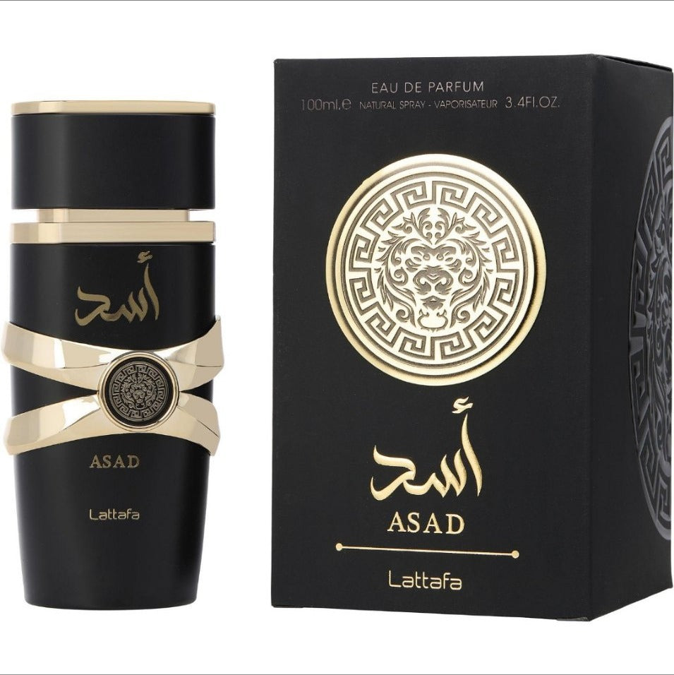 Lattafa Asad 100ml perfume bottle and box