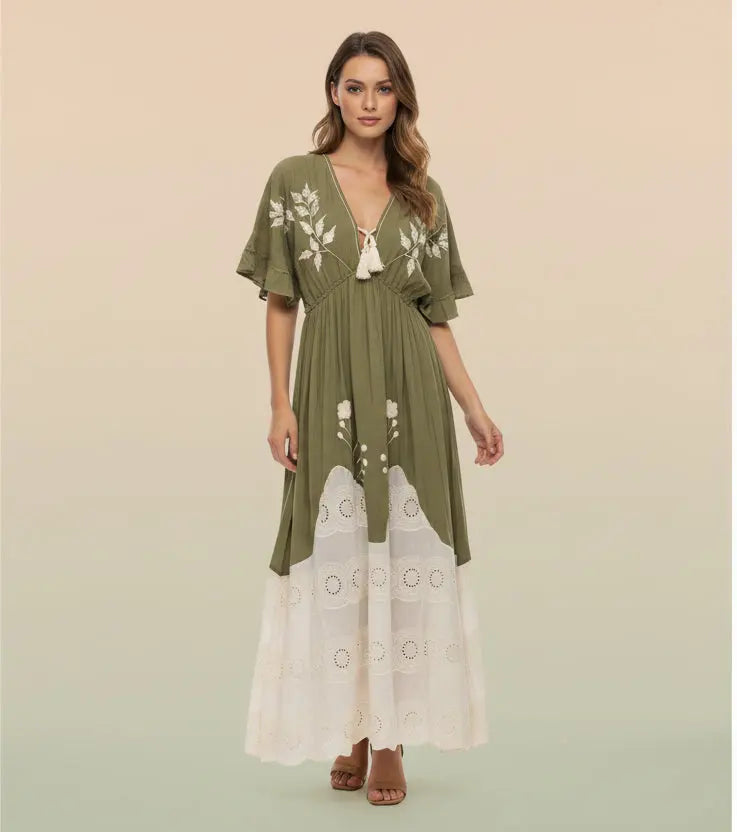 Sunset Mesa Tiered Boho Maxi Dress Lotus & Lace