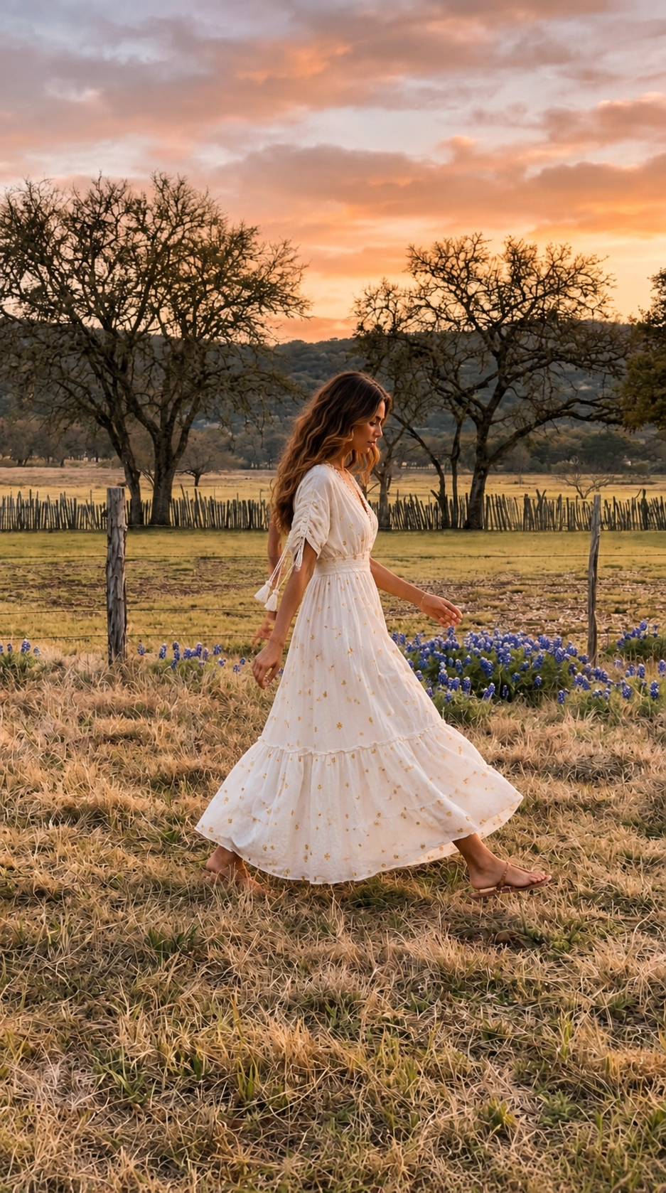 White Boho Maxi Dress with Floral Embroidery | V-Neck Tiered Dress