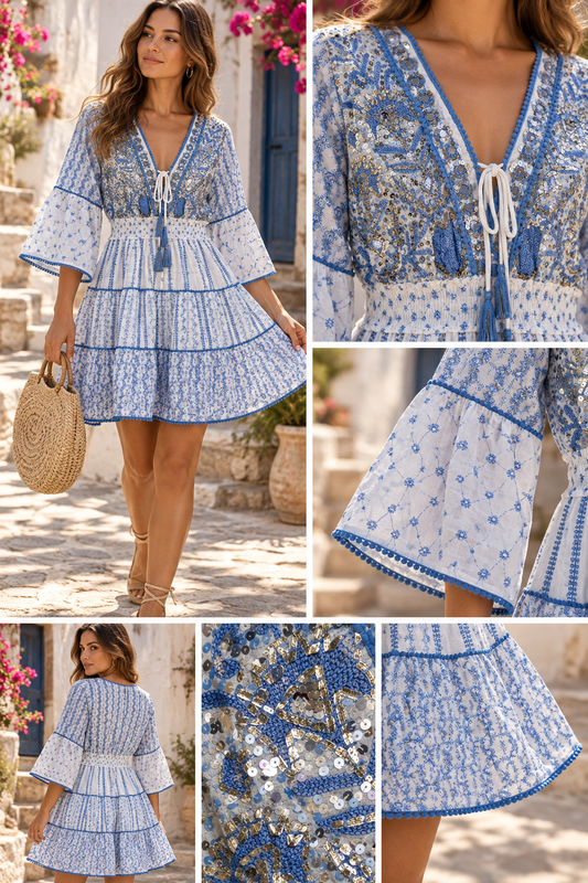 Azure Embrace Lace Short Dress