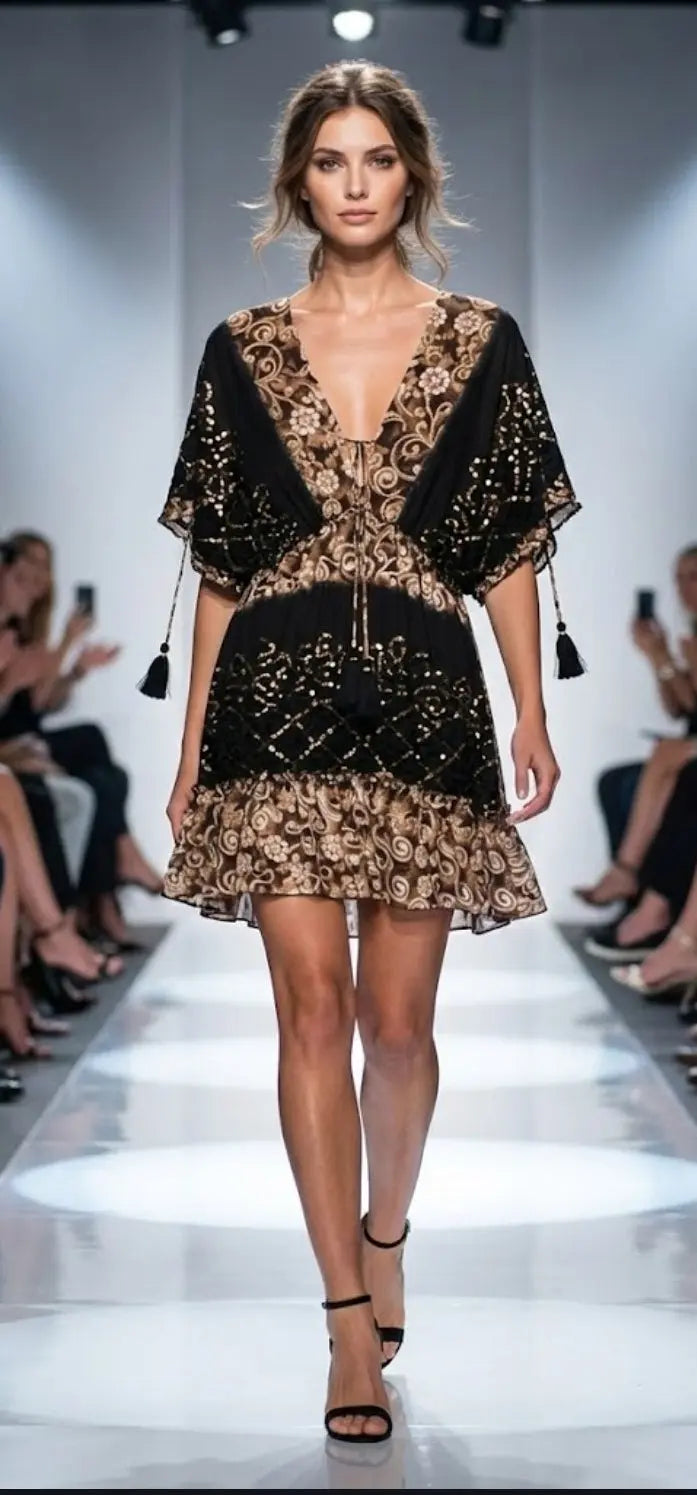 Amber Horizon Tiered Short Dress Lotus & Lace