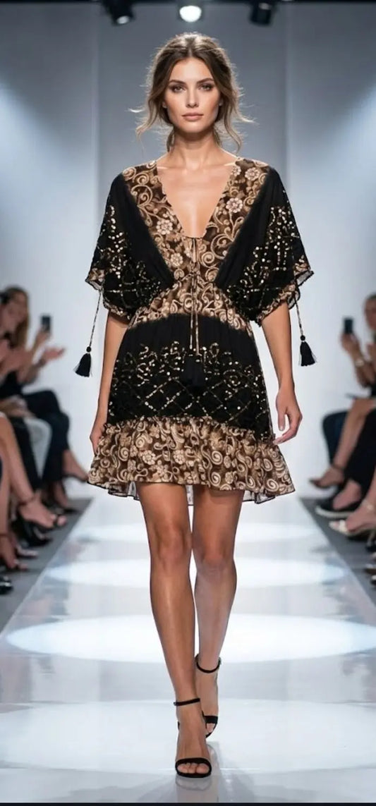 Amber Horizon Tiered Short Dress Lotus & Lace