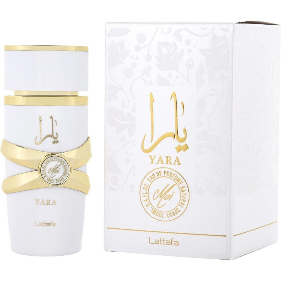 Lattafa Yara Moi 100ml perfume bottle and box