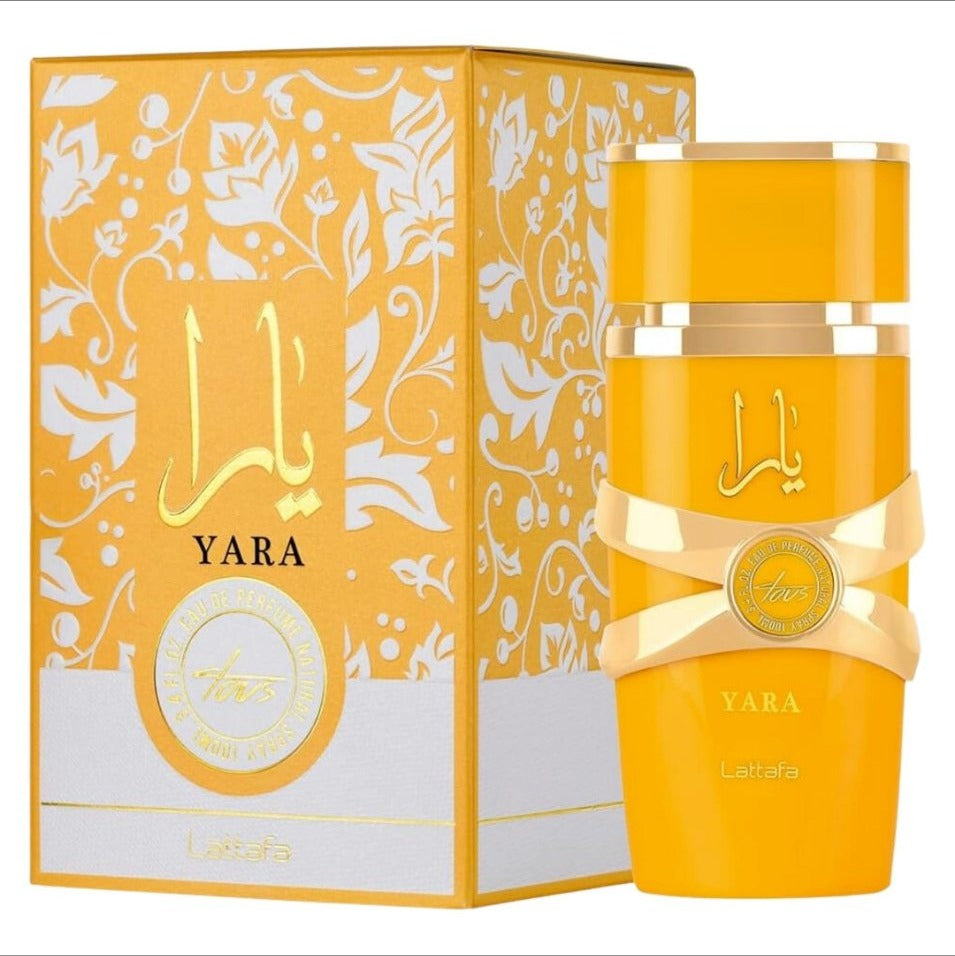 Lattafa Yara Tous 100ml perfume bottle and box